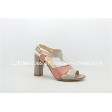 Classic Comfortable Chunky Heel Leather Women Sandal